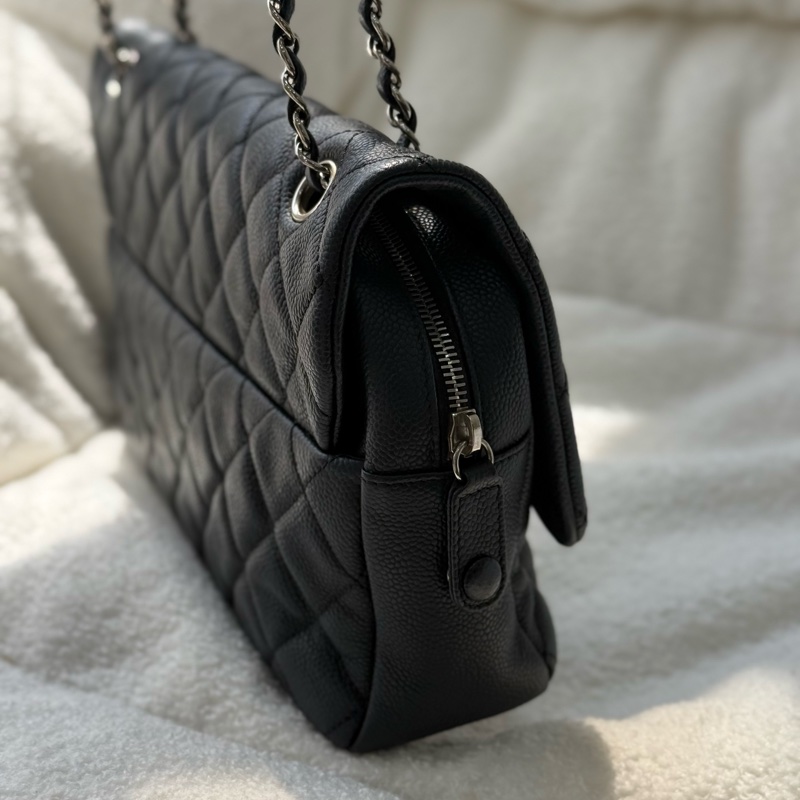 Chanel Easy Flap 黑銀荔枝拉鍊款jumbo ✨ 大號黑銀CF-4