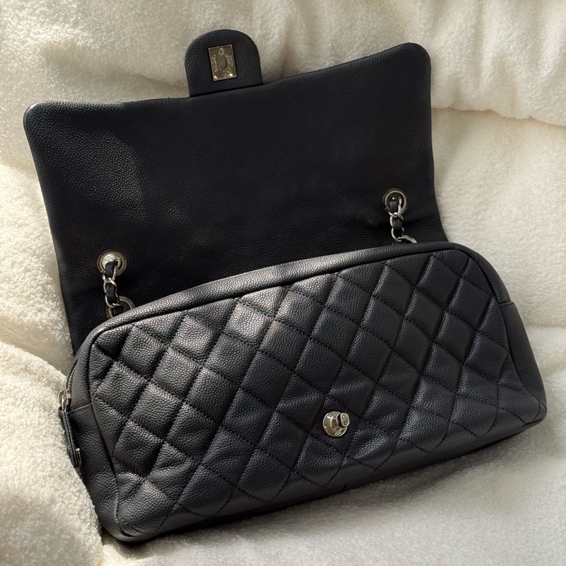 Chanel Easy Flap 黑銀荔枝拉鍊款jumbo ✨ 大號黑銀CF-6