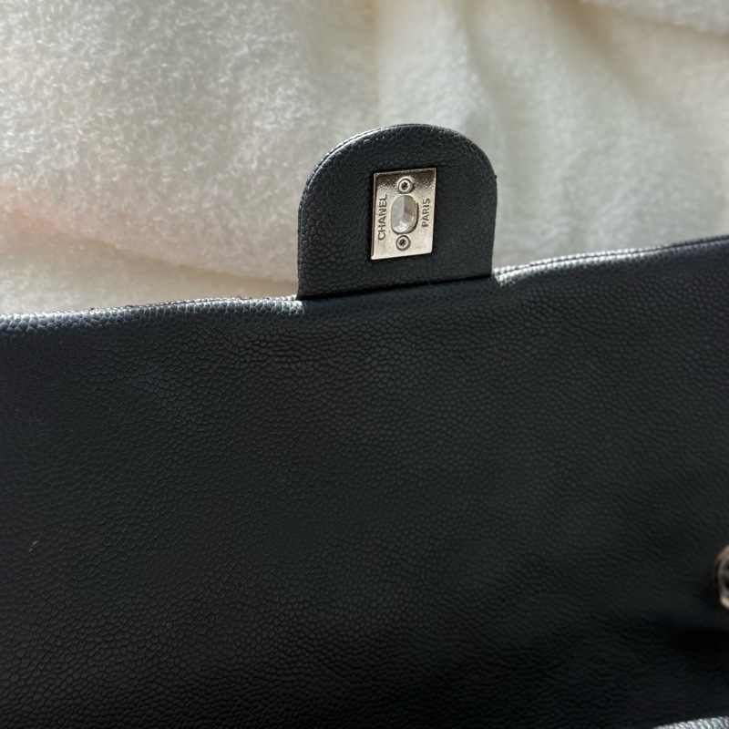 Chanel Easy Flap 黑銀荔枝拉鍊款jumbo ✨ 大號黑銀CF-7