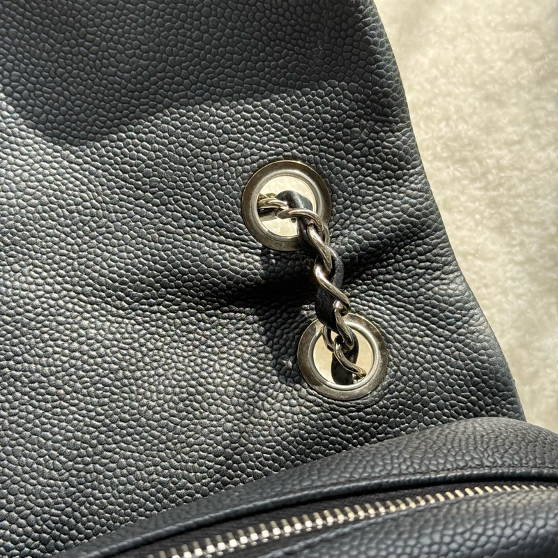 Chanel Easy Flap 黑銀荔枝拉鍊款jumbo ✨ 大號黑銀CF-8