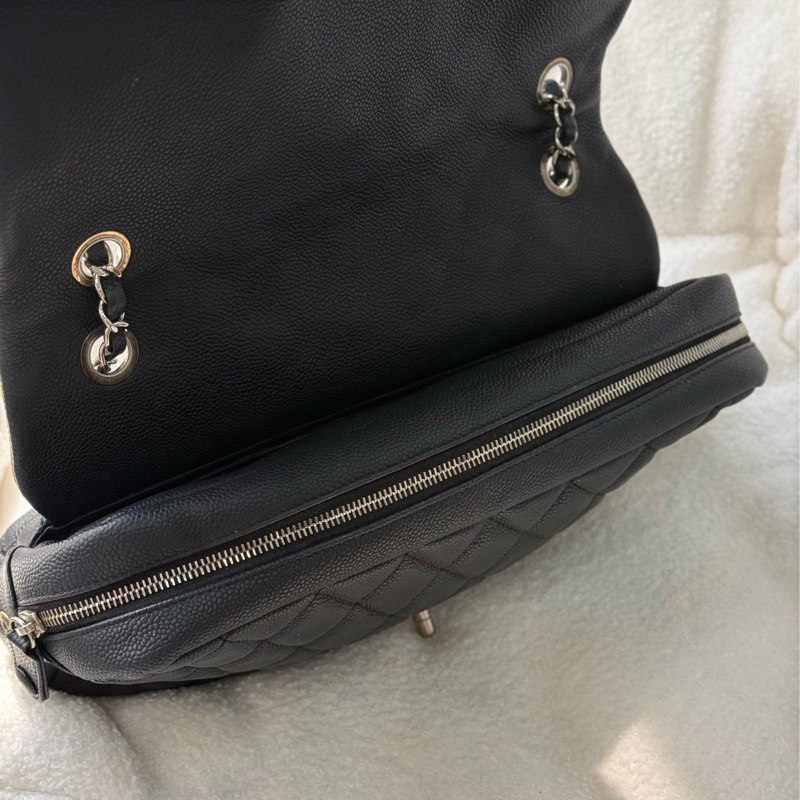 Chanel Easy Flap 黑銀荔枝拉鍊款jumbo ✨ 大號黑銀CF-10