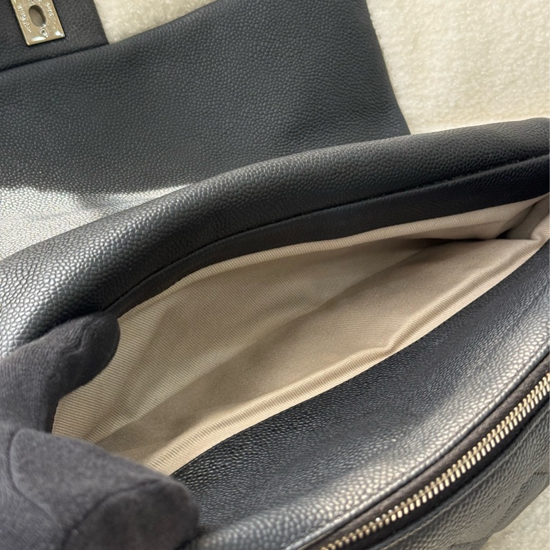 Chanel Easy Flap 黑銀荔枝拉鍊款jumbo ✨ 大號黑銀CF-11