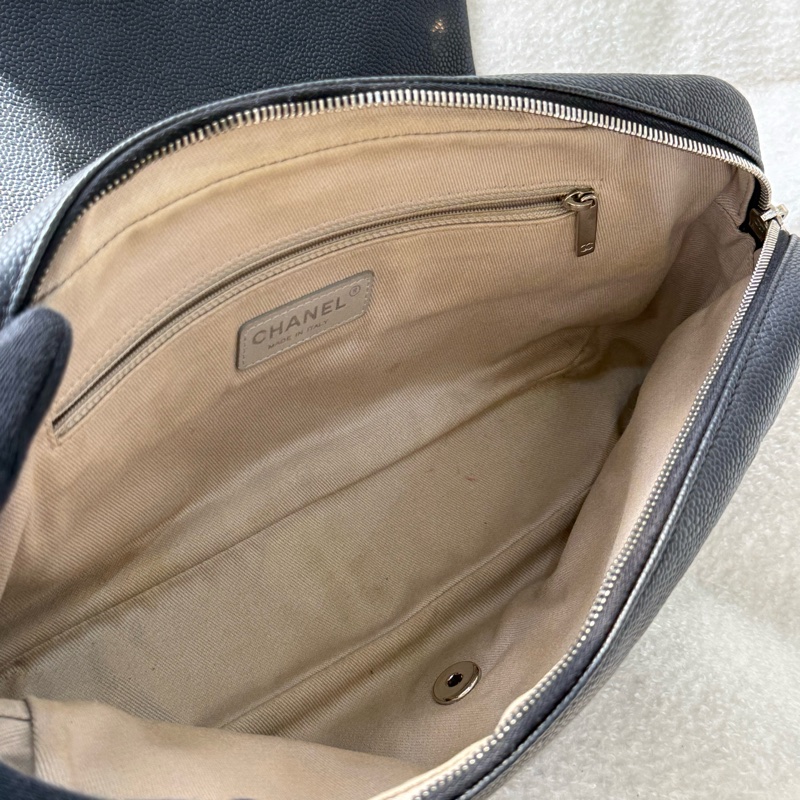 Chanel Easy Flap 黑銀荔枝拉鍊款jumbo ✨ 大號黑銀CF-12