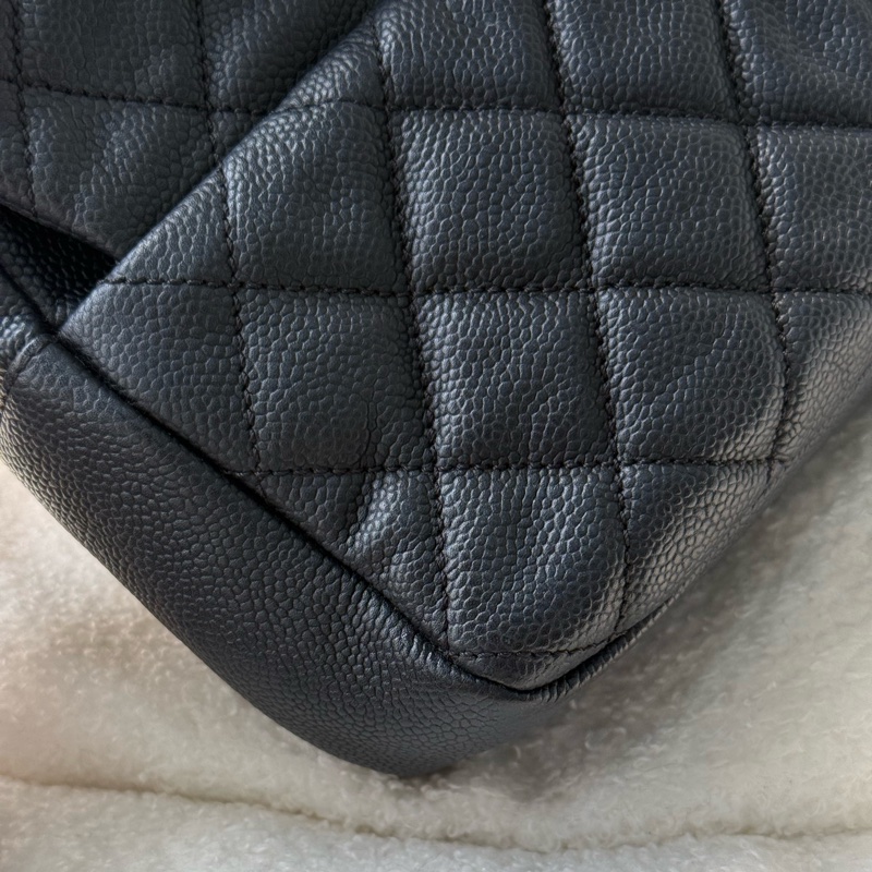Chanel Easy Flap 黑銀荔枝拉鍊款jumbo ✨ 大號黑銀CF-15