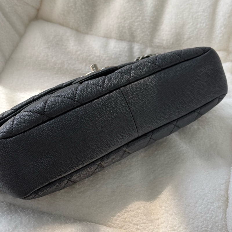 Chanel Easy Flap 黑銀荔枝拉鍊款jumbo ✨ 大號黑銀CF-17