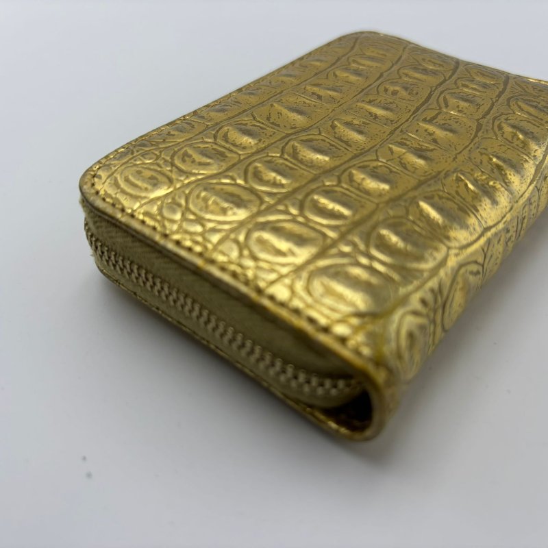 香奈兒 經典款金色鱷魚紋壓花短款拉鍊錢包-13