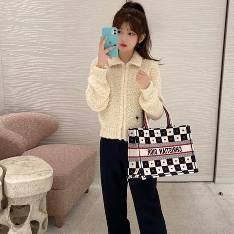 DIOR七夕限定款棋盤格愛心刺繡手提托特包36*26*17 98新配件塵袋