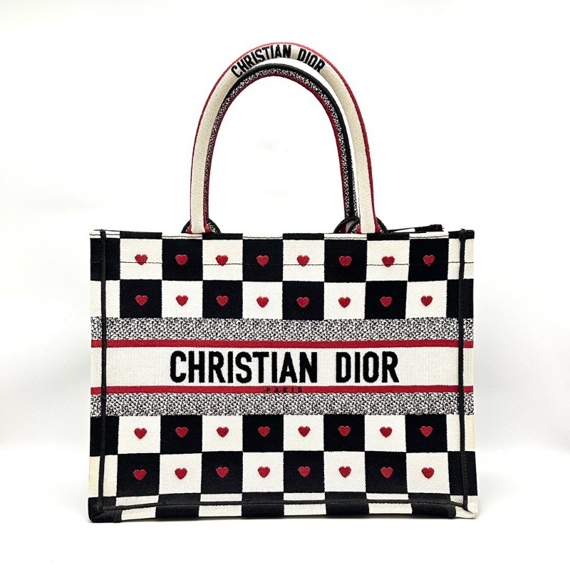 DIOR七夕限定款棋盤格愛心刺繡手提托特包36*26*17 98新配件塵袋-1