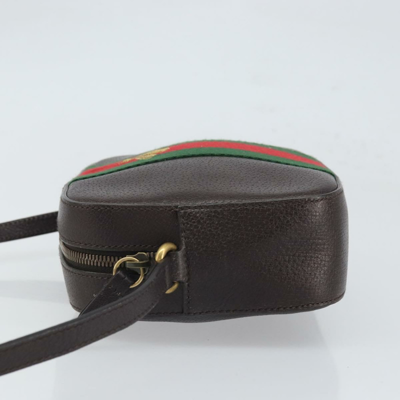 【日本直送】GUCCI Web Sherry Line Bee Bag 皮革深棕色金色紅色 412008 Auth ka1667V-3