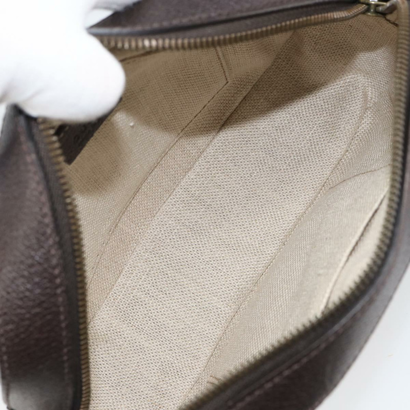 【日本直送】GUCCI Web Sherry Line Bee Bag 皮革深棕色金色紅色 412008 Auth ka1667V-9