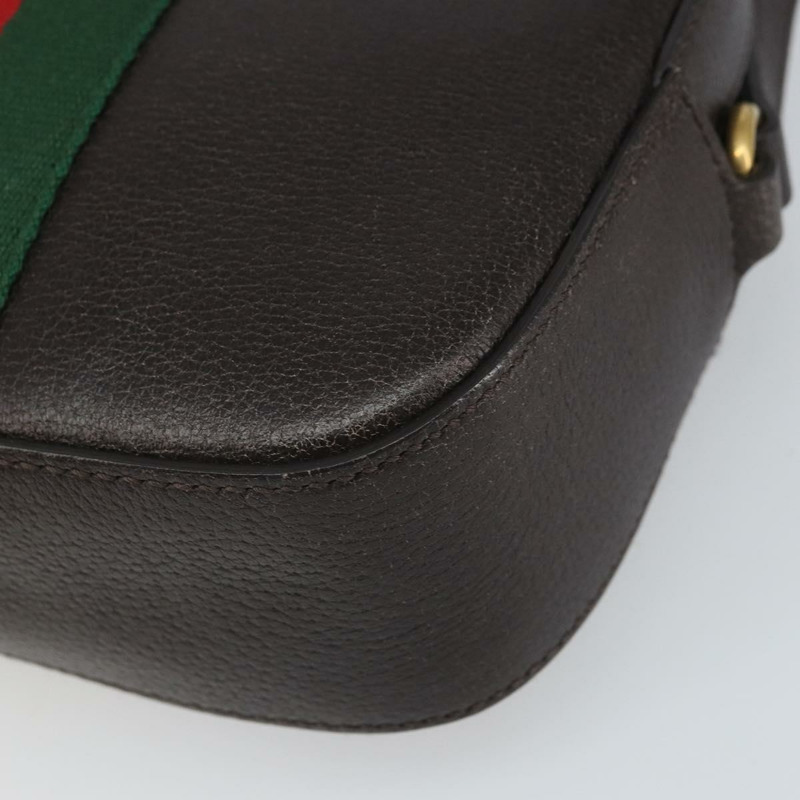 【日本直送】GUCCI Web Sherry Line Bee Bag 皮革深棕色金色紅色 412008 Auth ka1667V-13