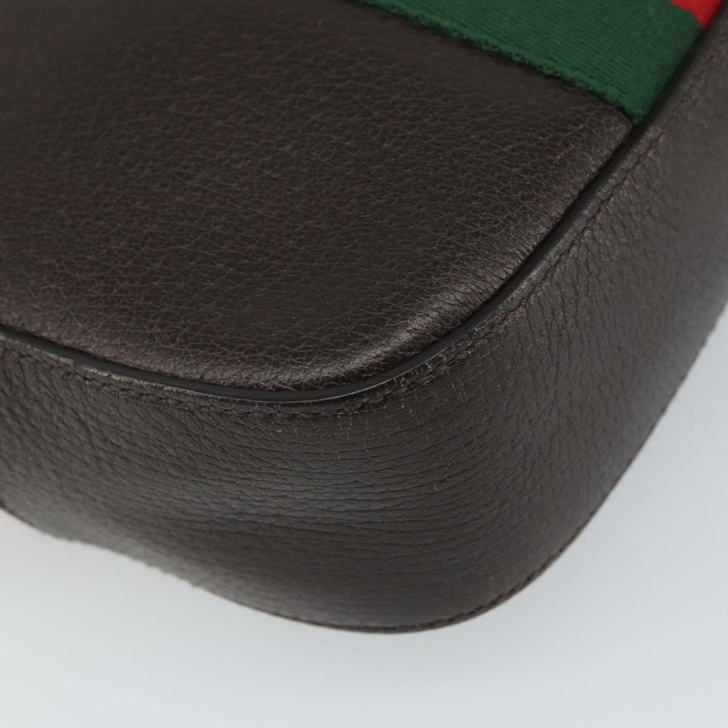 【日本直送】GUCCI Web Sherry Line Bee Bag 皮革深棕色金色紅色 412008 Auth ka1667V-14