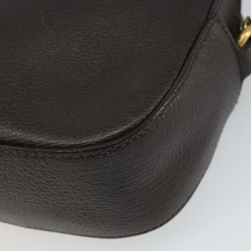 【日本直送】GUCCI Web Sherry Line Bee Bag 皮革深棕色金色紅色 412008 Auth ka1667V-15