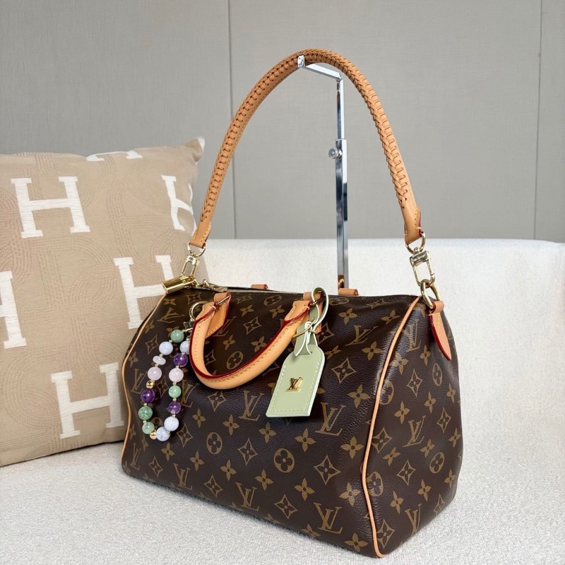 LV限定款Speedy Soft 30枕頭包芯片款經典老花 金扣 淺綠色內里31*21*18 98新配件塵袋鑰匙鎖-5