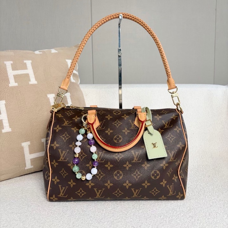 LV限定款Speedy Soft 30枕頭包芯片款經典老花 金扣 淺綠色內里31*21*18 98新配件塵袋鑰匙鎖-6