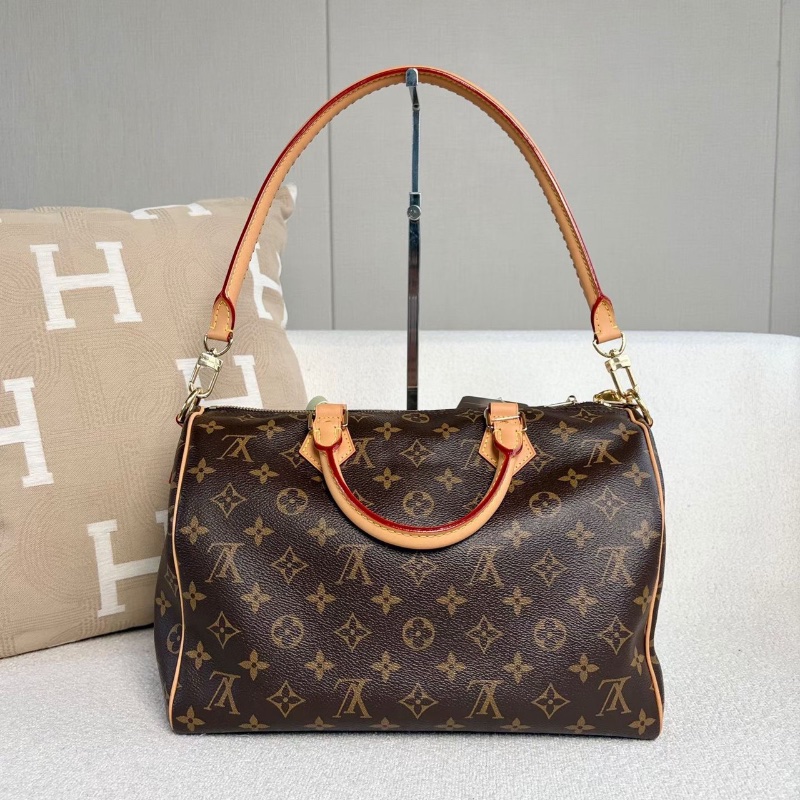 LV限定款Speedy Soft 30枕頭包芯片款經典老花 金扣 淺綠色內里31*21*18 98新配件塵袋鑰匙鎖-7