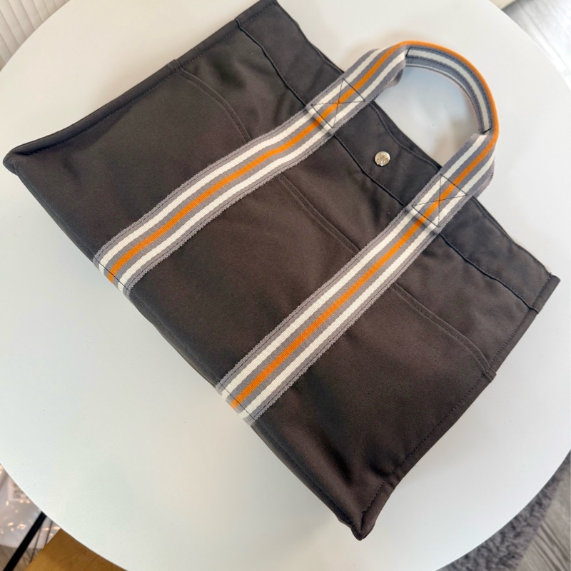 ✔️ 絕版品Hermès 東京銀座限定 Fourre Tout 橘x白x灰條紋手提包/帆布包-1