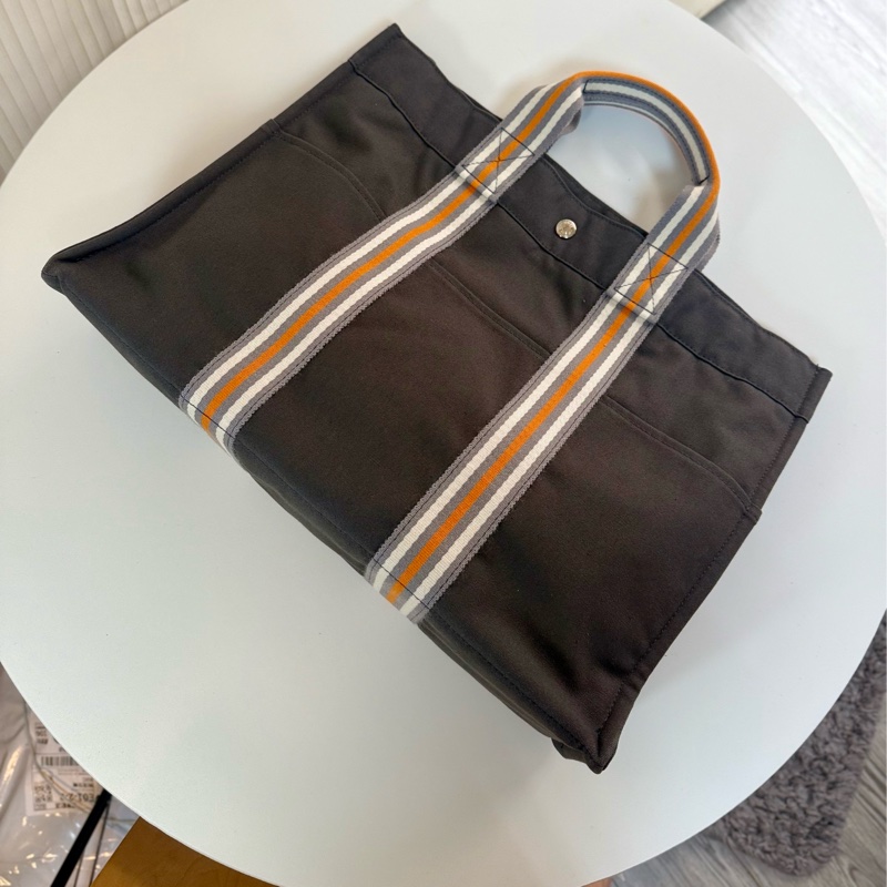 ✔️ 絕版品Hermès 東京銀座限定 Fourre Tout 橘x白x灰條紋手提包/帆布包-3