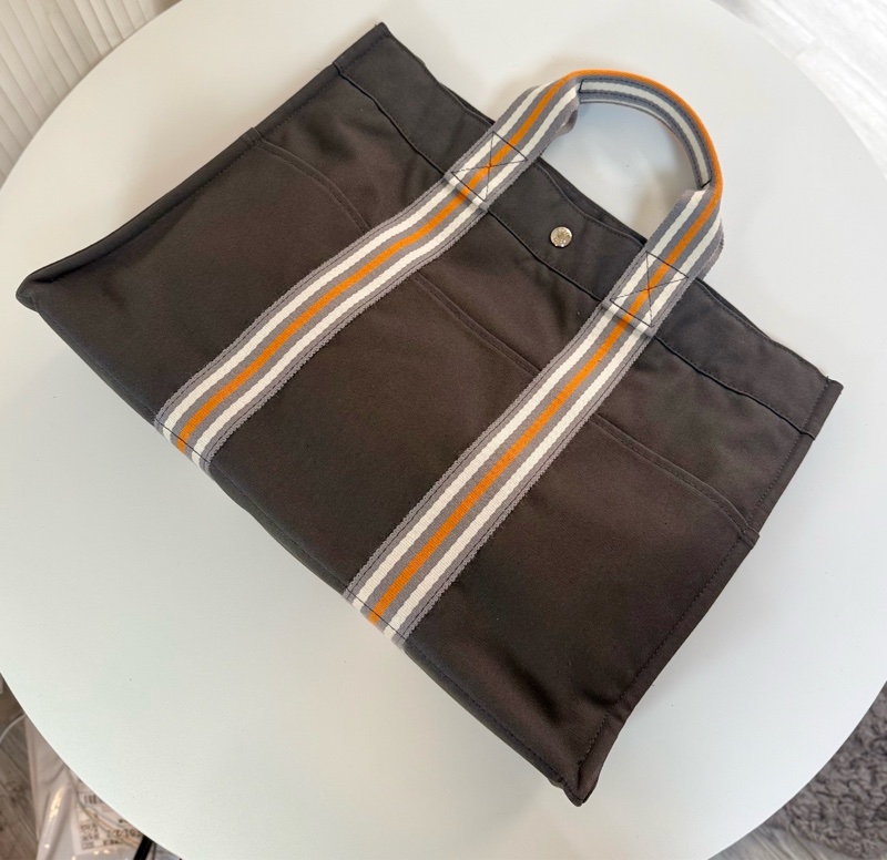 ✔️ 絕版品Hermès 東京銀座限定 Fourre Tout 橘x白x灰條紋手提包/帆布包-4