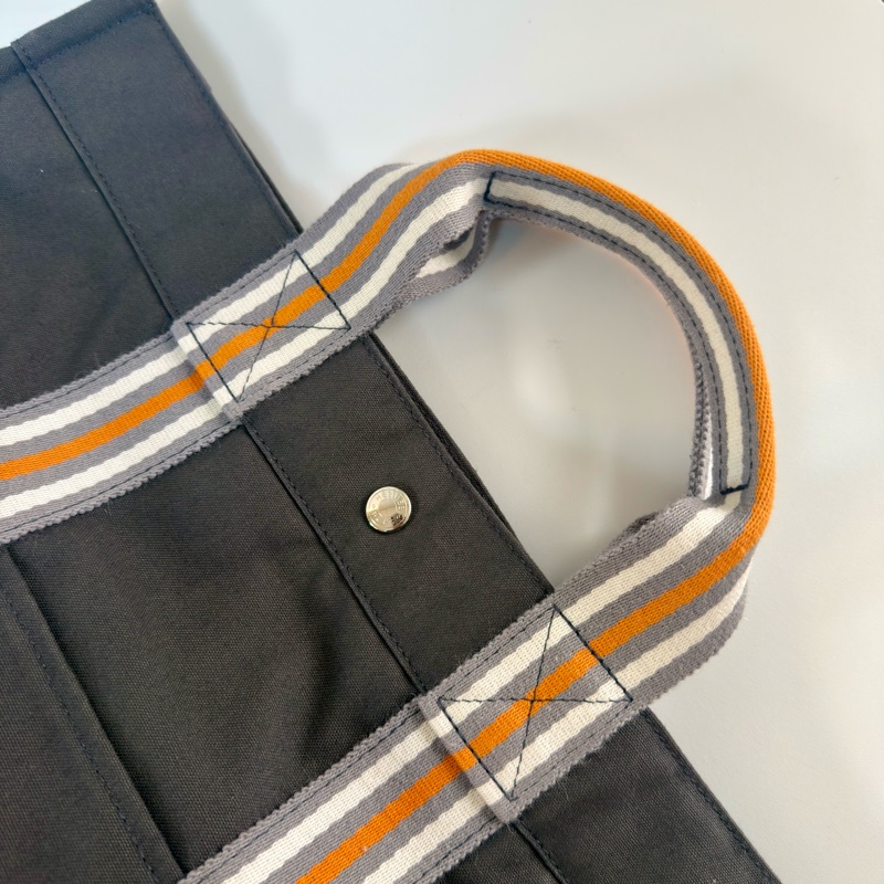 ✔️ 絕版品Hermès 東京銀座限定 Fourre Tout 橘x白x灰條紋手提包/帆布包-6