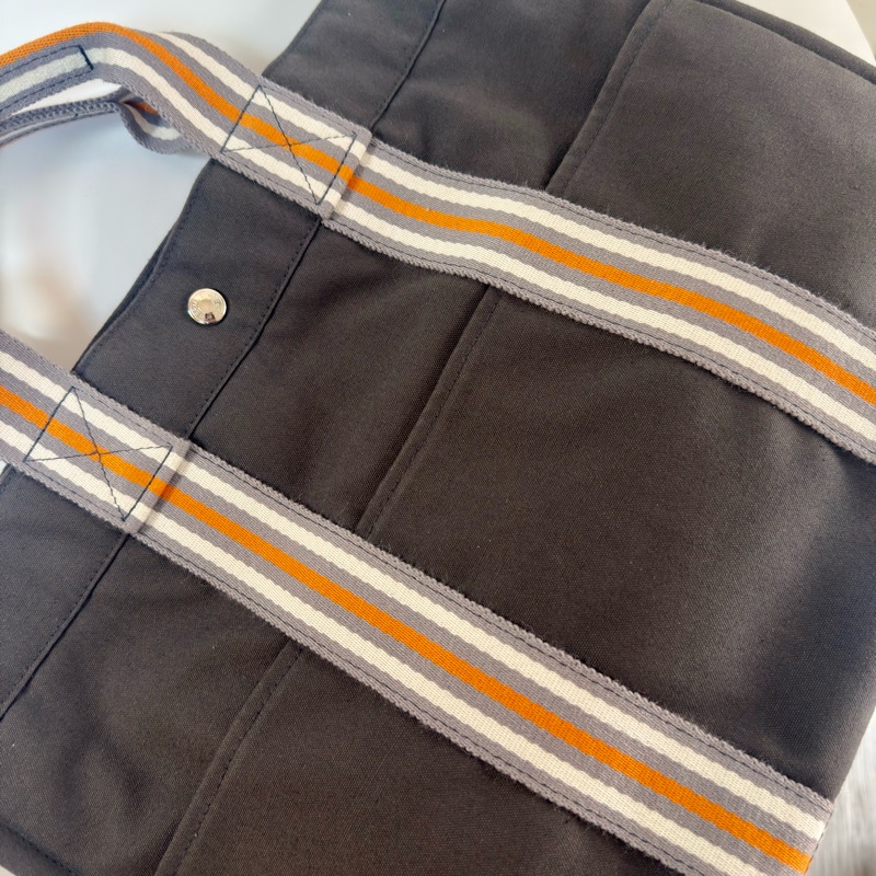 ✔️ 絕版品Hermès 東京銀座限定 Fourre Tout 橘x白x灰條紋手提包/帆布包-7