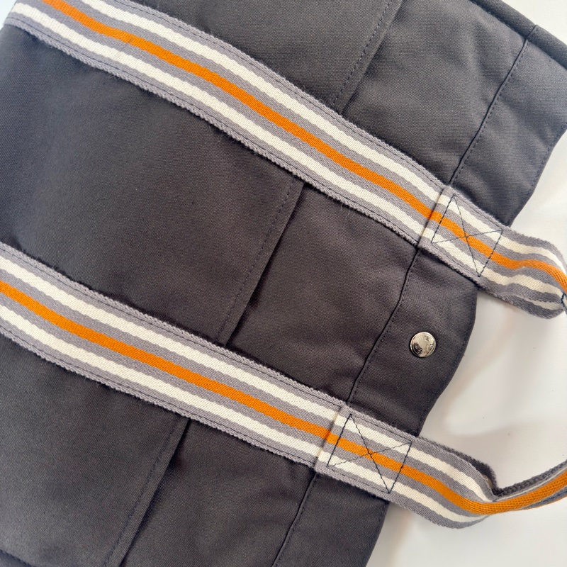 ✔️ 絕版品Hermès 東京銀座限定 Fourre Tout 橘x白x灰條紋手提包/帆布包-8