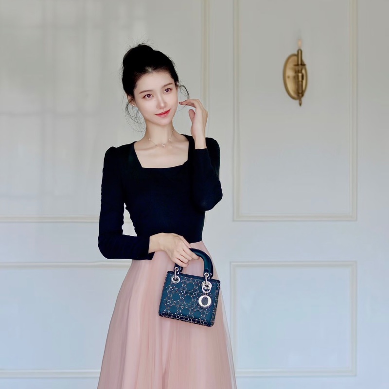 DIOR 藍銀水鑽絲綢緞面三格黛妃肩背斜背包17*15*7 98新配件塵袋-0