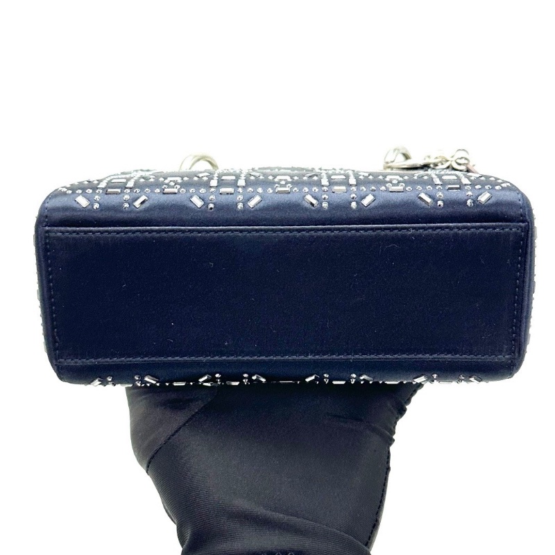 DIOR 藍銀水鑽絲綢緞面三格黛妃肩背斜背包17*15*7 98新配件塵袋-3