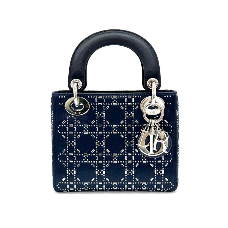 DIOR 藍銀水鑽絲綢緞面三格黛妃肩背斜背包17*15*7 98新配件塵袋-5