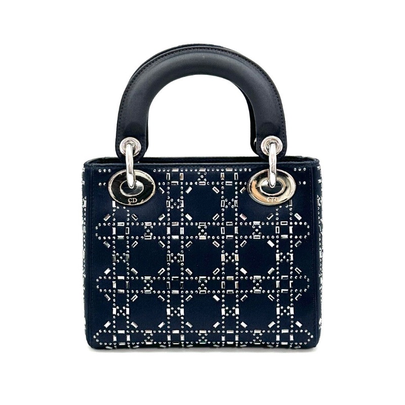 DIOR 藍銀水鑽絲綢緞面三格黛妃肩背斜背包17*15*7 98新配件塵袋-6