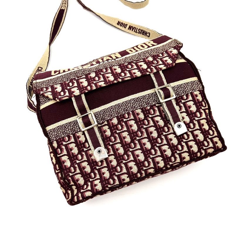 DIOR 經典老花紅色中號郵差肩背斜背包28*24*11.5 98新配件購證保卡-4