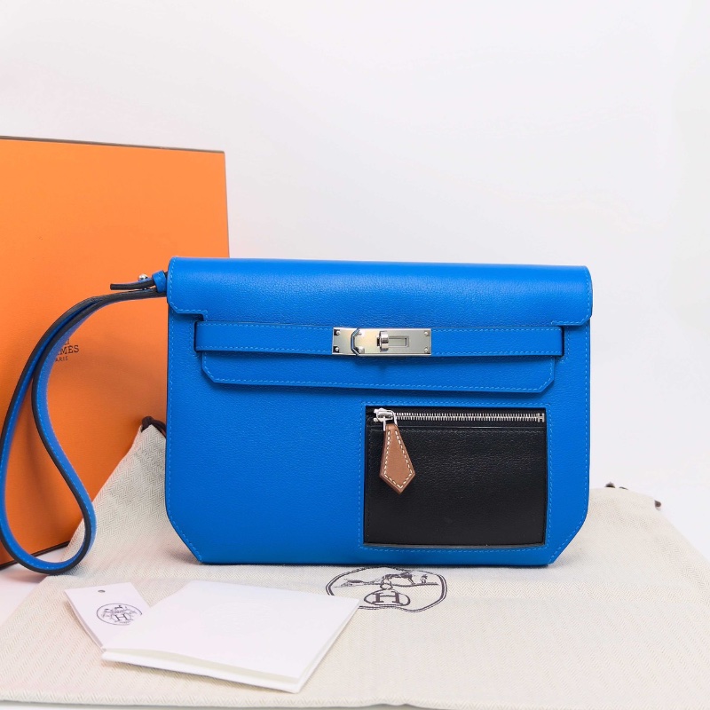 HERMES kelly depeches25銀扣拼色手拿包25.5*18*4 全新閒置配件盒子塵袋吊牌-1