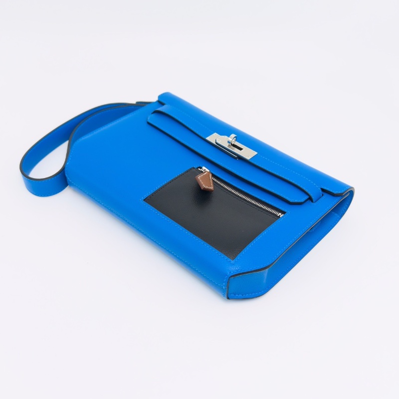 HERMES kelly depeches25銀扣拼色手拿包25.5*18*4 全新閒置配件盒子塵袋吊牌-5