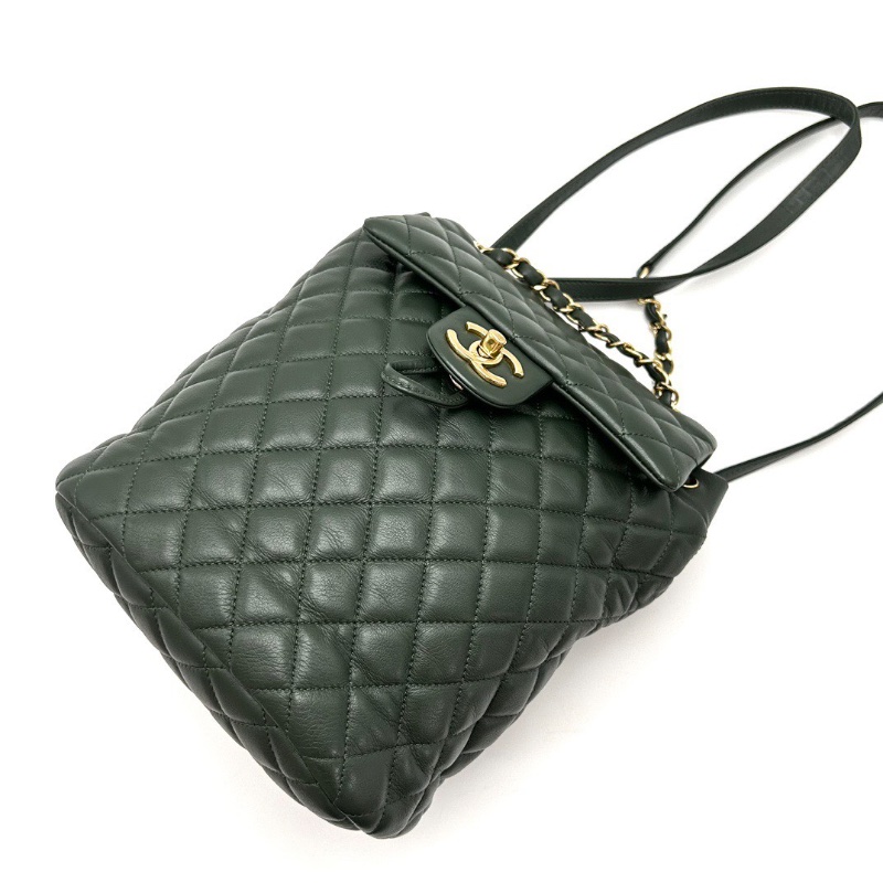 CHANEL 綠色金扣菱格紋 薩爾茨堡後背包20*24*13 98新配件塵袋-5