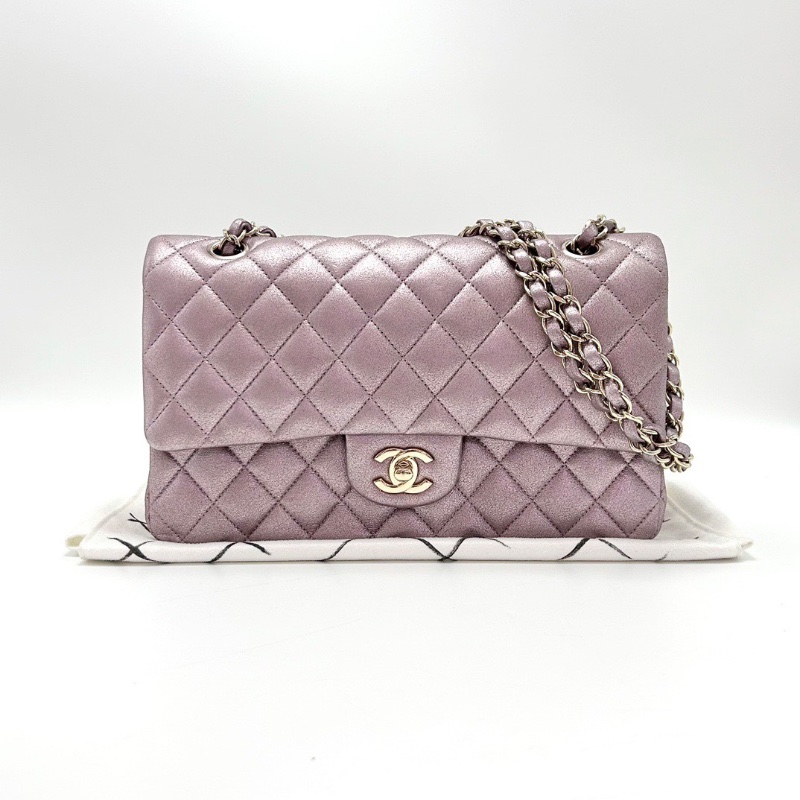 CHANEL珠光粉金扣CF中號鏈條包25*15*7 98新配件塵袋-1