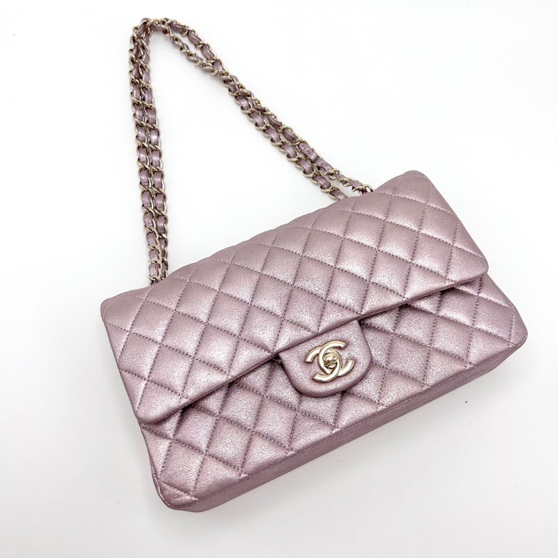 CHANEL珠光粉金扣CF中號鏈條包25*15*7 98新配件塵袋-3