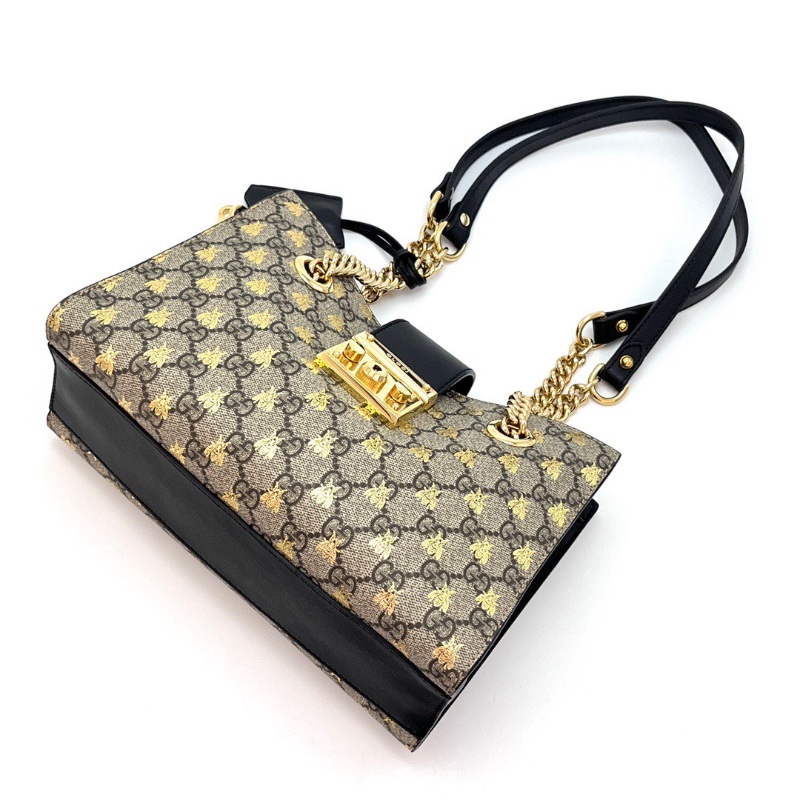 GUCCI 經典老花蜜蜂印花padlock肩背托特包26*17*11 98新配件塵袋-3