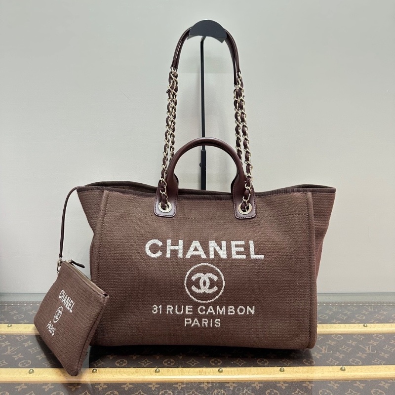 CHANEL 棕色皮穿鏈 大號子母托特肩背手提沙灘包 38.5*30.5*13 99新配件塵袋-1