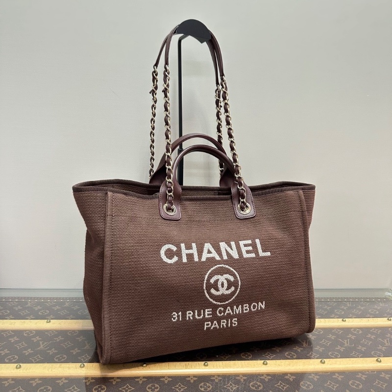 CHANEL 棕色皮穿鏈 大號子母托特肩背手提沙灘包 38.5*30.5*13 99新配件塵袋-2