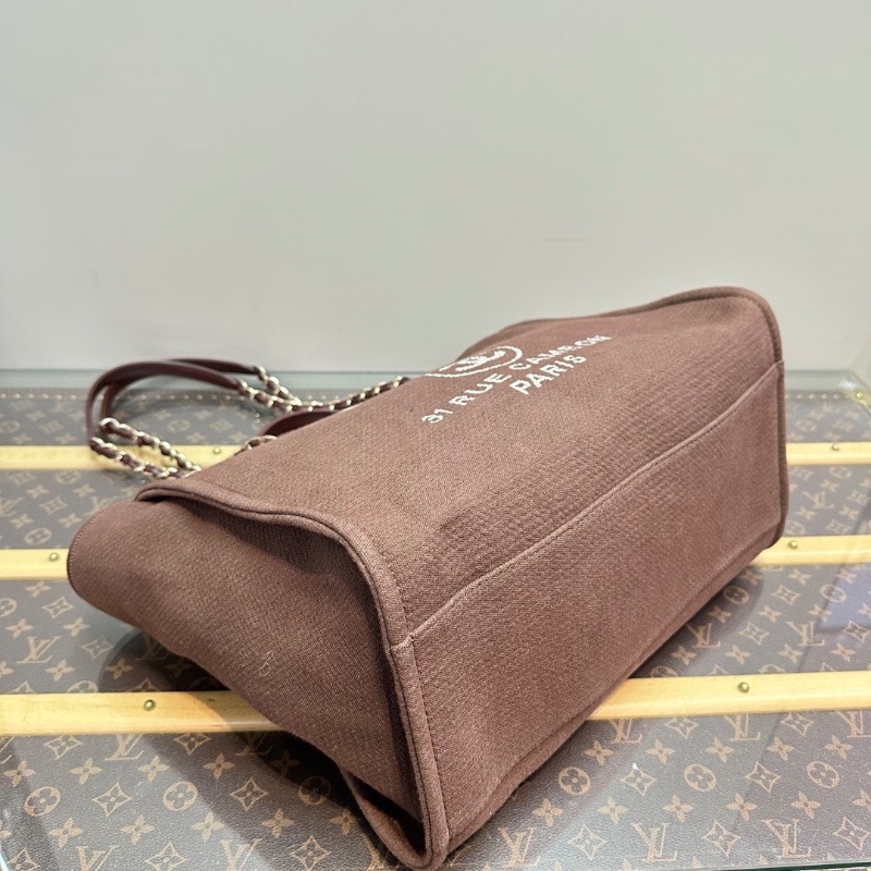 CHANEL 棕色皮穿鏈 大號子母托特肩背手提沙灘包 38.5*30.5*13 99新配件塵袋-5