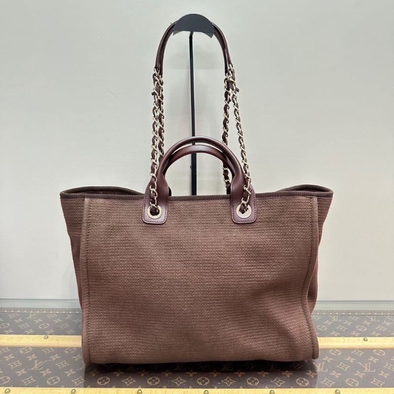 CHANEL 棕色皮穿鏈 大號子母托特肩背手提沙灘包 38.5*30.5*13 99新配件塵袋-6