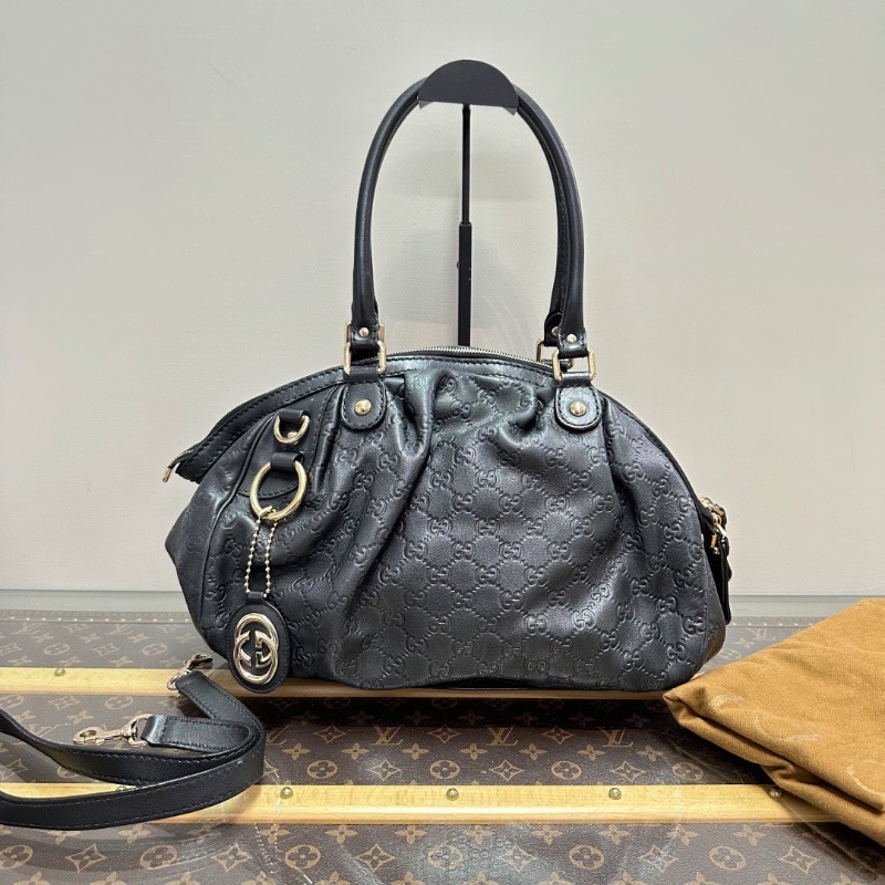 GUCCI 黑金雙G滿印壓花手提托特包34*26*13 98新配件塵袋-1