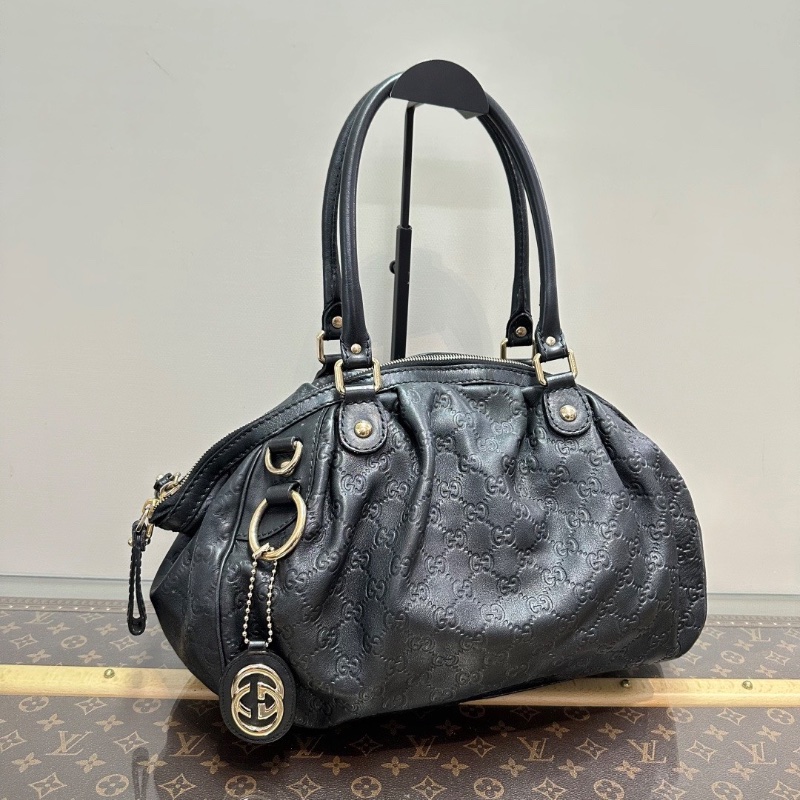GUCCI 黑金雙G滿印壓花手提托特包34*26*13 98新配件塵袋-2