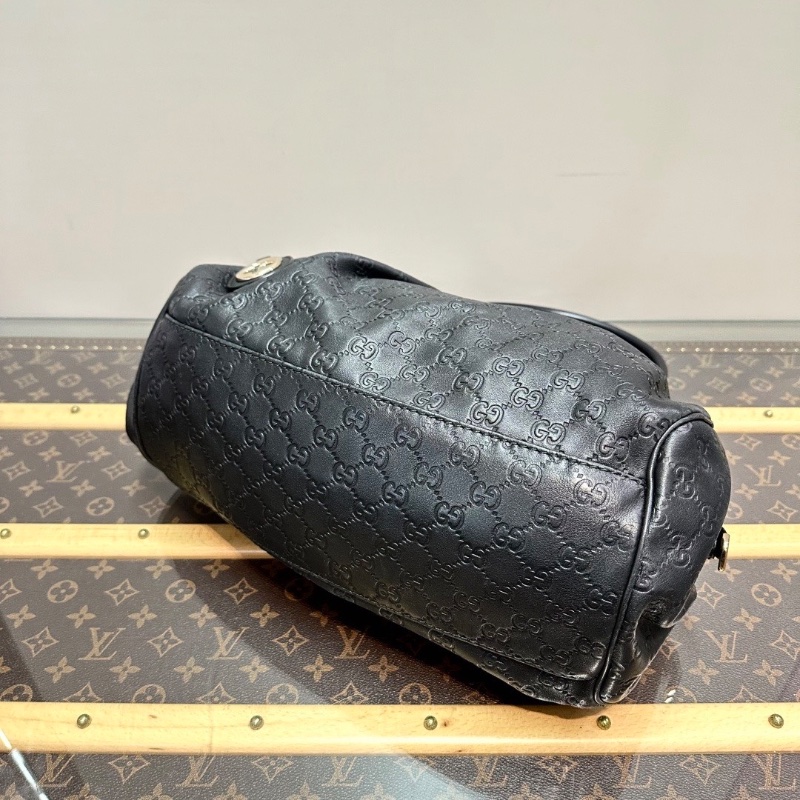 GUCCI 黑金雙G滿印壓花手提托特包34*26*13 98新配件塵袋-3