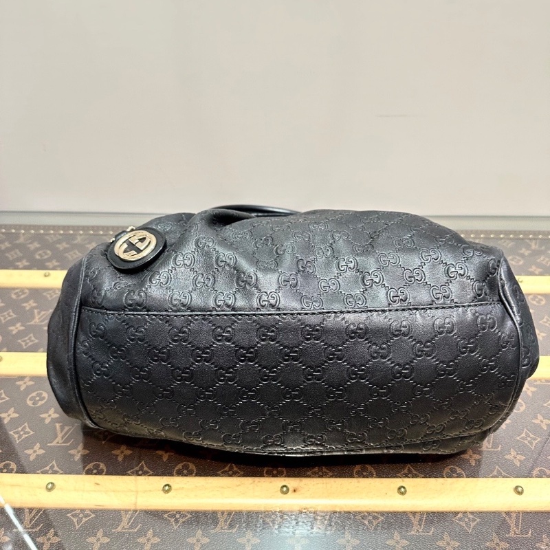 GUCCI 黑金雙G滿印壓花手提托特包34*26*13 98新配件塵袋-4
