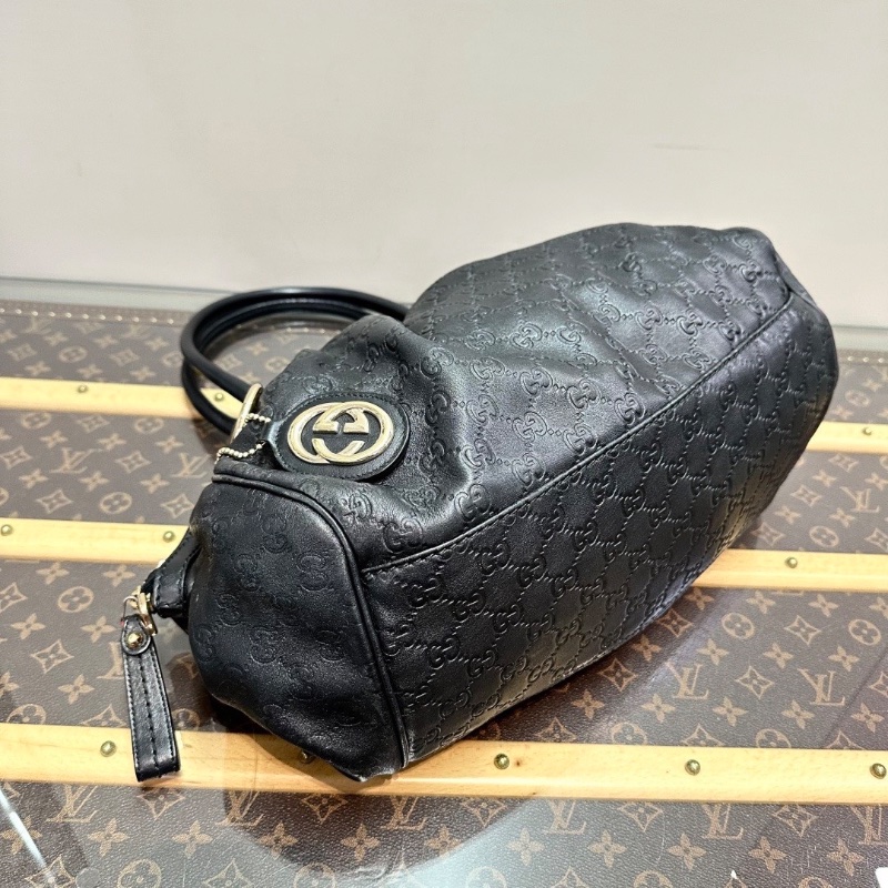 GUCCI 黑金雙G滿印壓花手提托特包34*26*13 98新配件塵袋-5