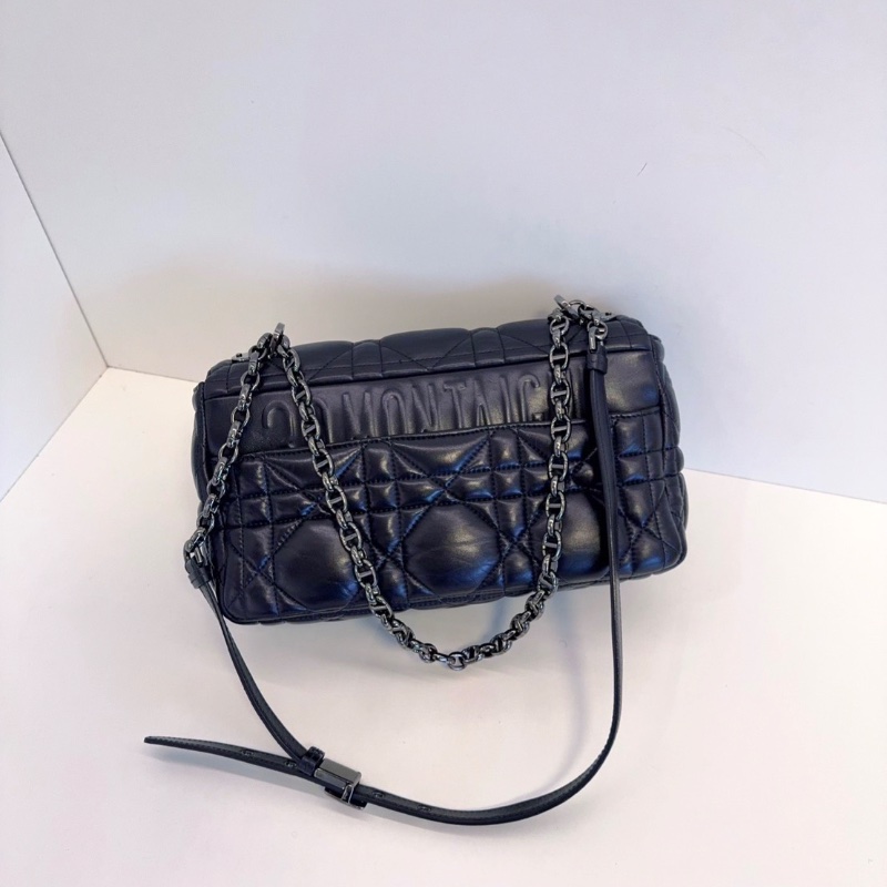 Dior泡芙Caro黑色油蠟藤格紋秀智同款中號25*14*9 cm 98新配件塵袋-5