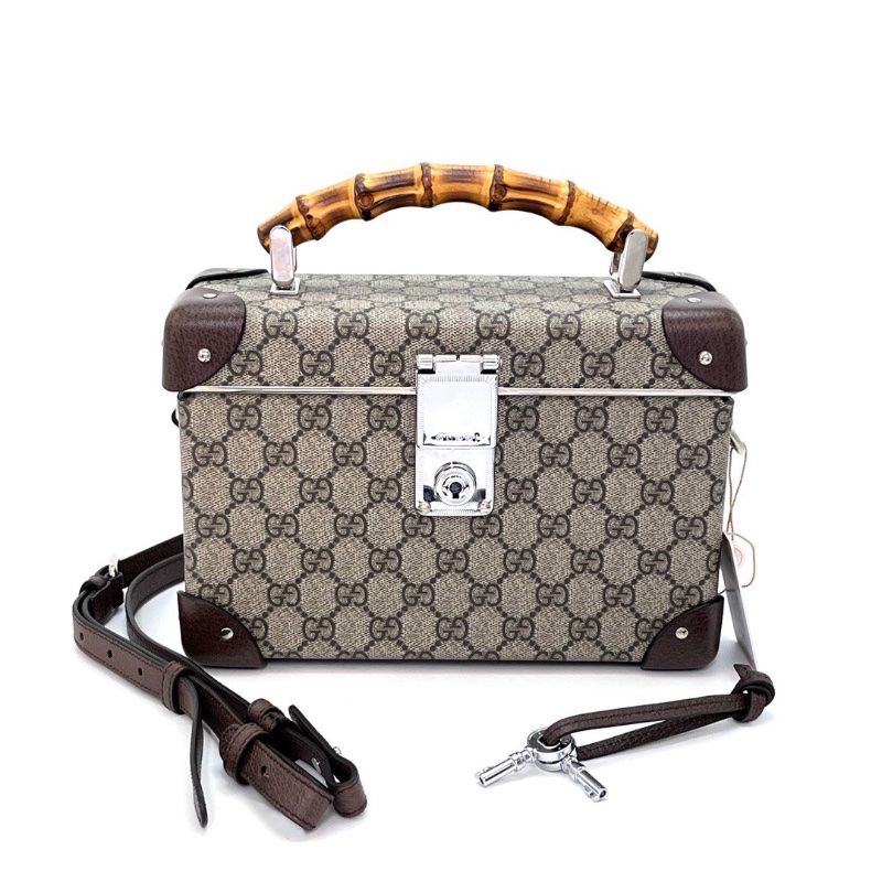 GUCCI Goobe trotter經典老花配皮邊竹節手提肩背盒子包 24*16.5*10 98新配件塵袋-1
