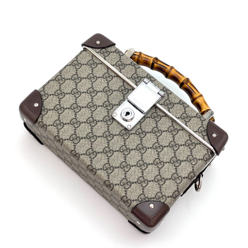 GUCCI Goobe trotter經典老花配皮邊竹節手提肩背盒子包 24*16.5*10 98新配件塵袋-3