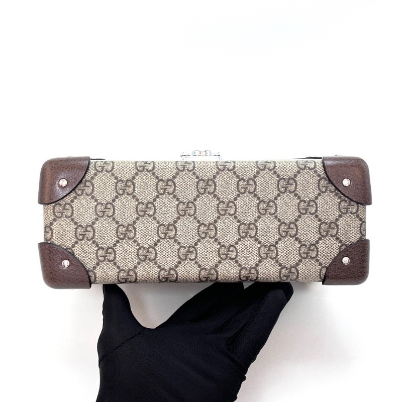 GUCCI Goobe trotter經典老花配皮邊竹節手提肩背盒子包 24*16.5*10 98新配件塵袋-4
